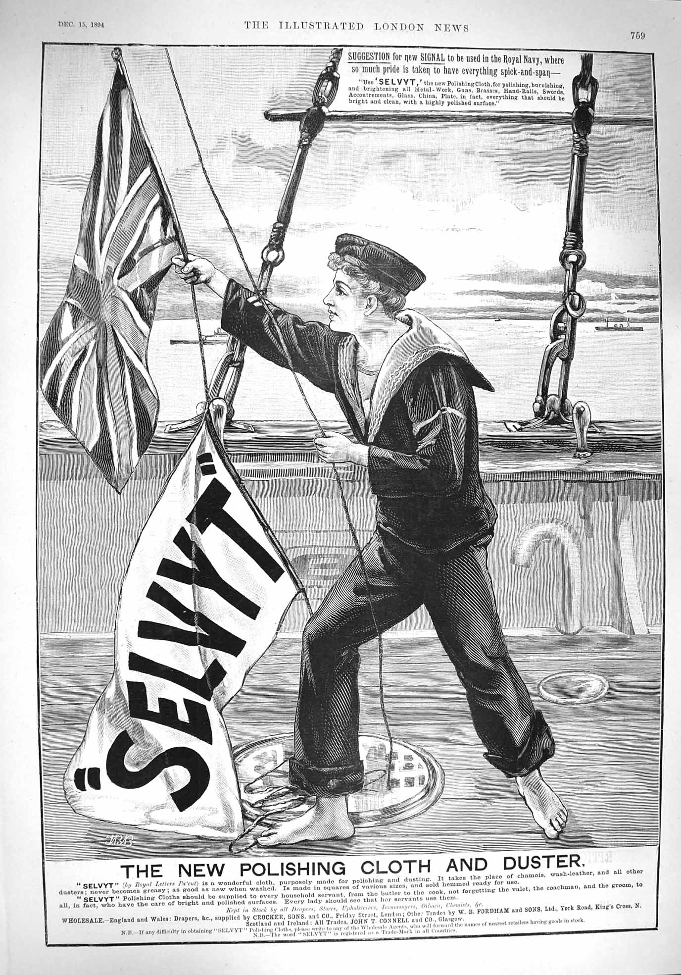 Old Antique Print 1894 Advertisement Selvyt Polishing Cloth Duster Navy 19th