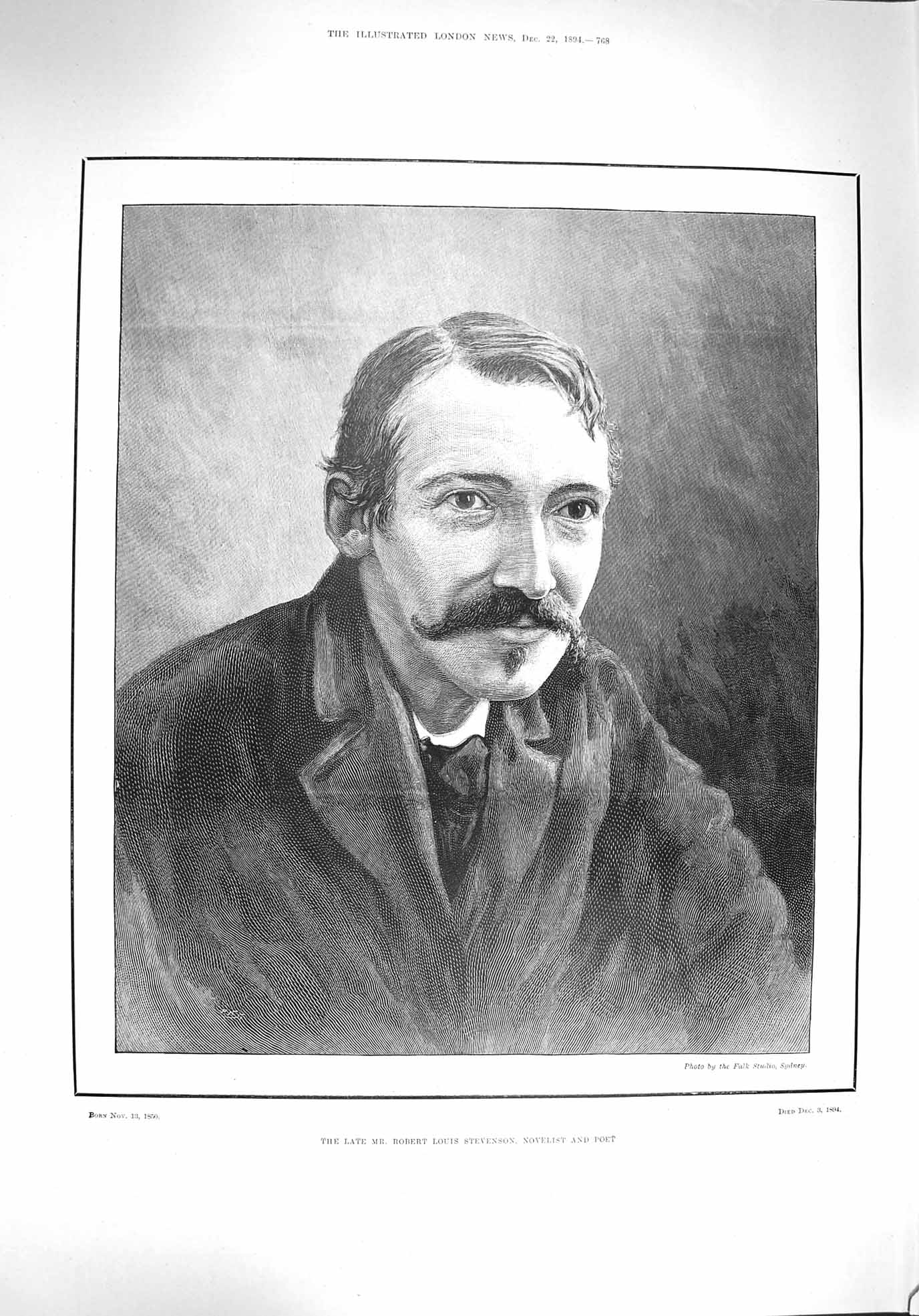 Original Old Antique Print 1894 Robert Louis Stevenson Thompson Ship Blenheim
