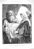 Old Antique Print 1894 Simeon Holy Baby Kittens Christmas Frolic Comedy 19th