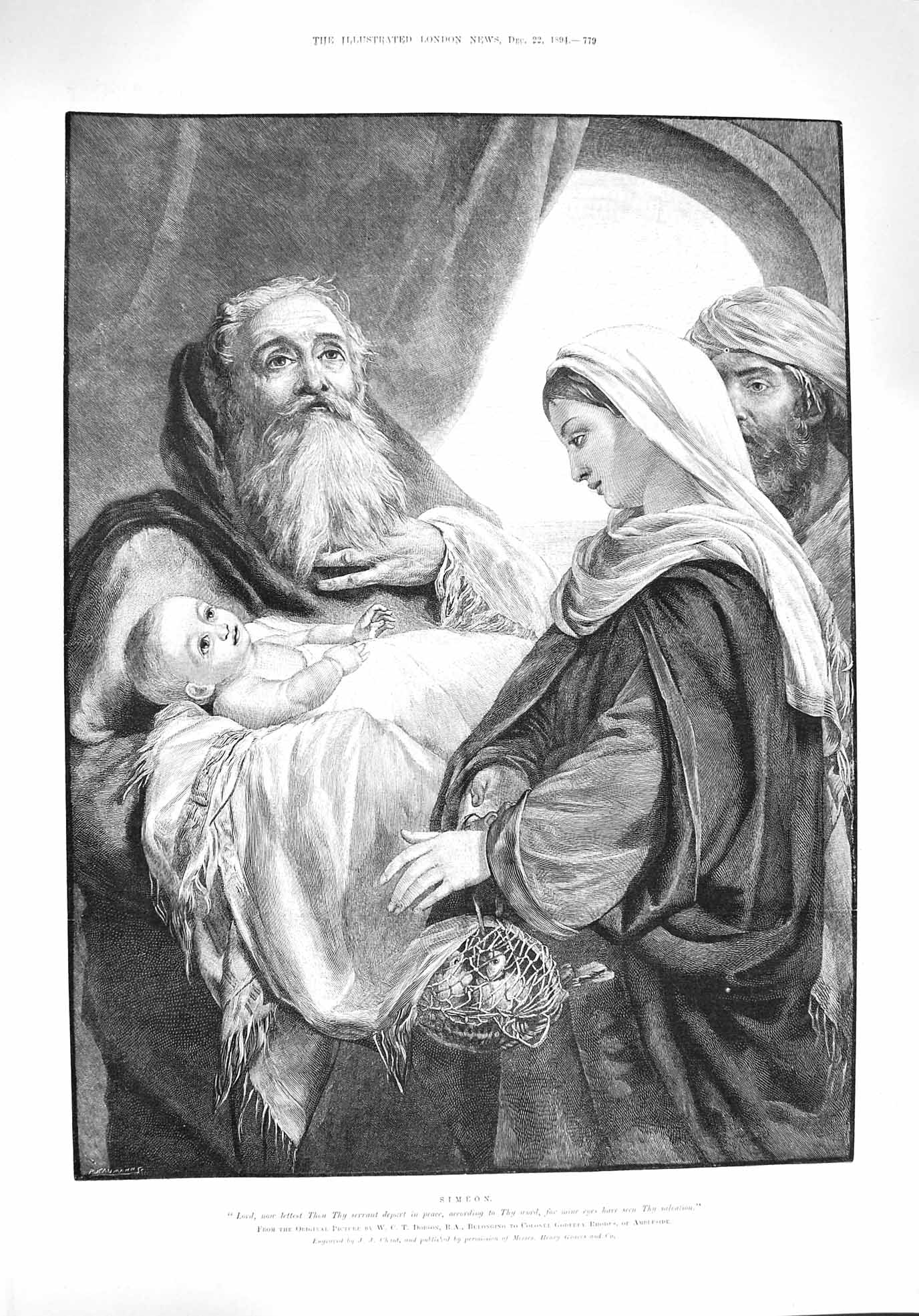 Old Antique Print 1894 Simeon Holy Baby Kittens Christmas Frolic Comedy 19th