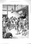 Original Old Antique Print 1894 Burden Song Men Singing Music Basket Victorian