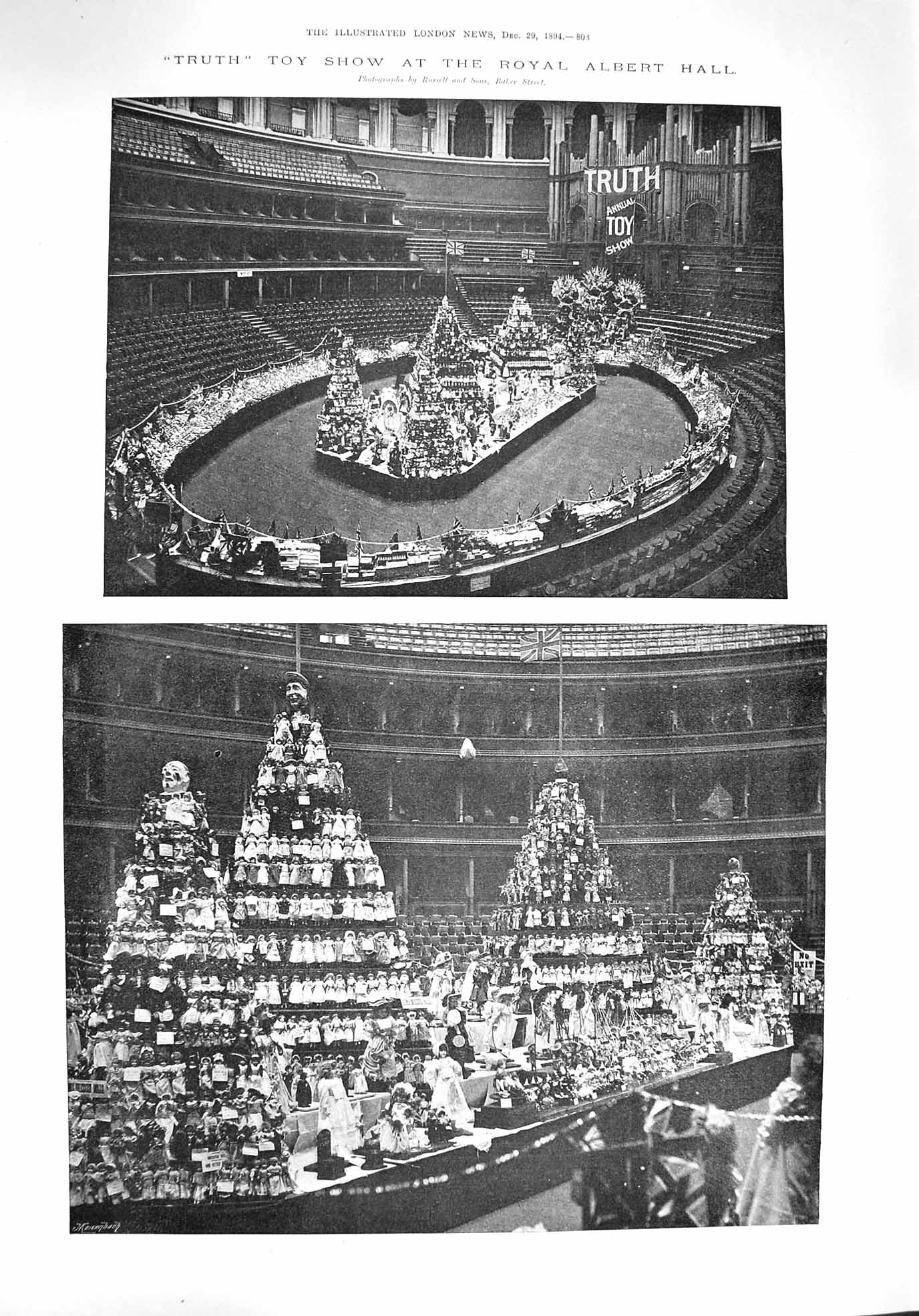 Original Old Antique Print 1894 Truth Toy Show Royal Albert Hall Photo 19th