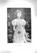 Original Old Antique Print 1895 Portrait Beautiful Girl Violets Flowers 19th