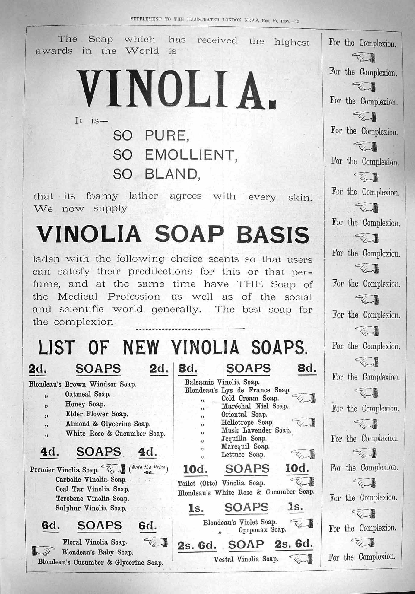 Old Antique Print 1895 Advertisement Vinolia Soap Floral Coal Tar Sulphur 19th
