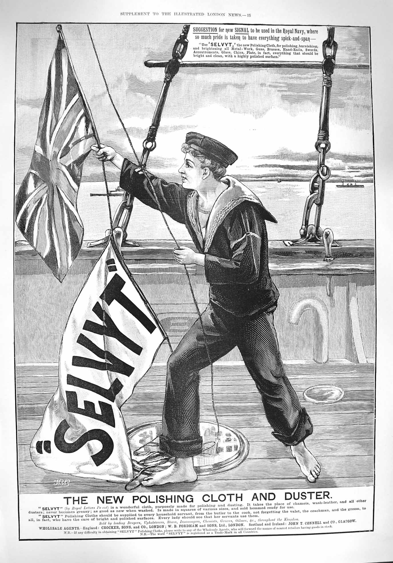 Old Antique Print 1895 Advertisement Selvyt Polishing Cloth Duster London 19th