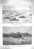 Old Antique Print 1895 War Asia Ships Fuso Edgar Centurion Harbour Port 19th