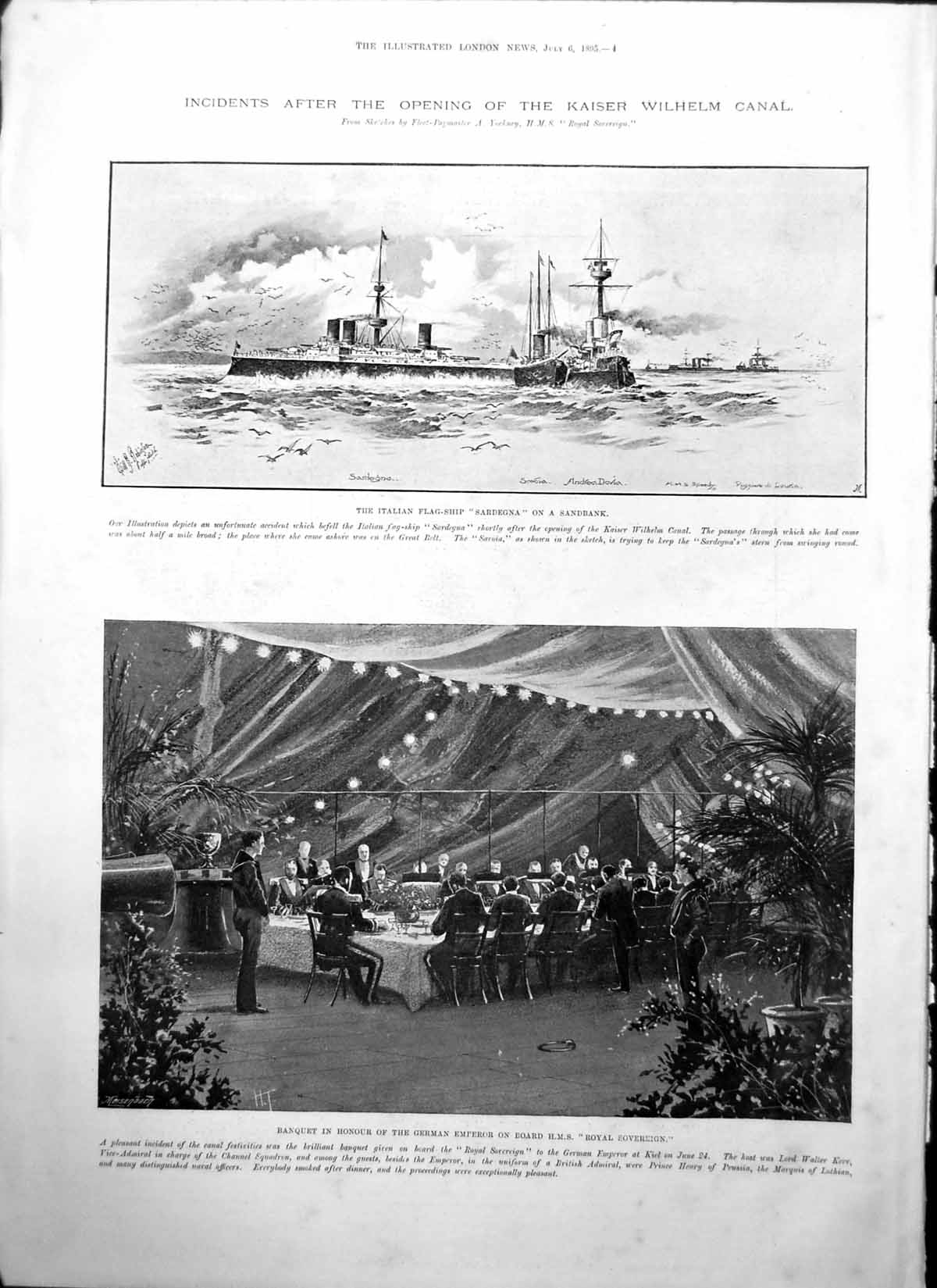 Old Flag Ship Sardegna Banquet Royal Sovereign Professor Huxley 1895 Victorian