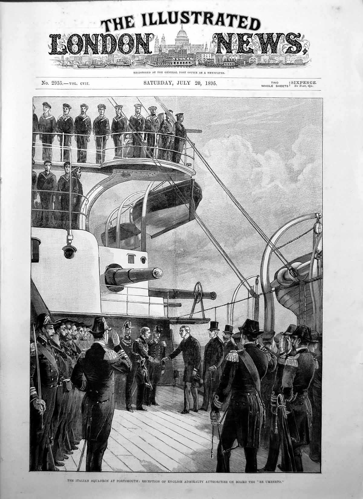 Antique Print Italian Squadron Portsmouth English Admiralty Re Umberto 1895