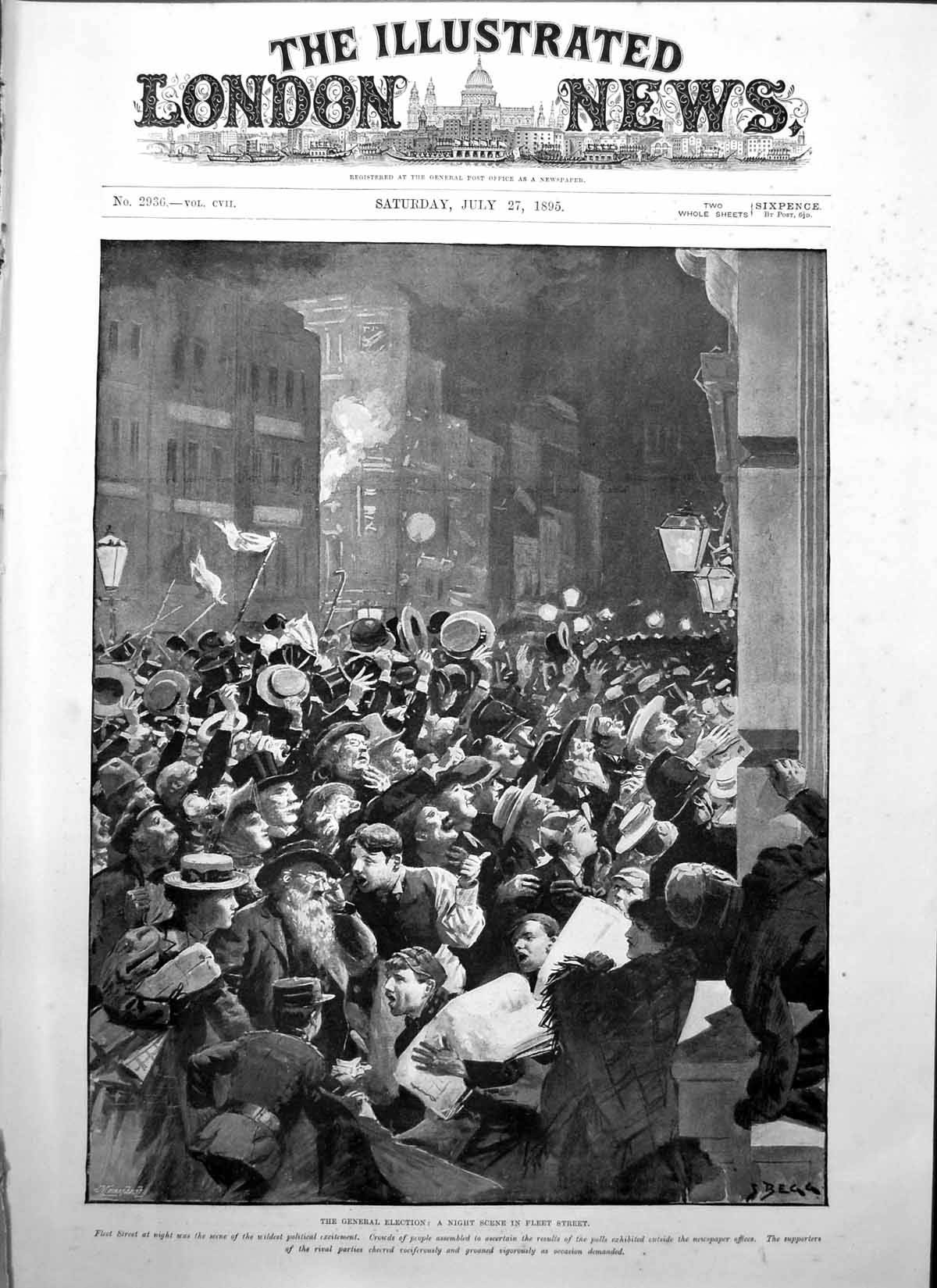 Antique Print General Election Night Scene Fleet Street Results Polls 1895 19th