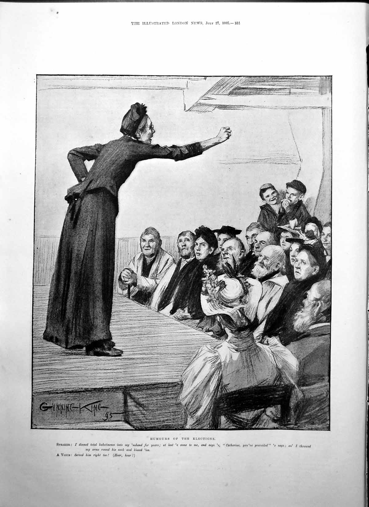 Old Print Humour Elections Rev David Waller Casket GSir Henry Irving 1895 19th