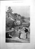 Old Print Weather And Crops John White Thatched House Man Basket Dog 1895 19th