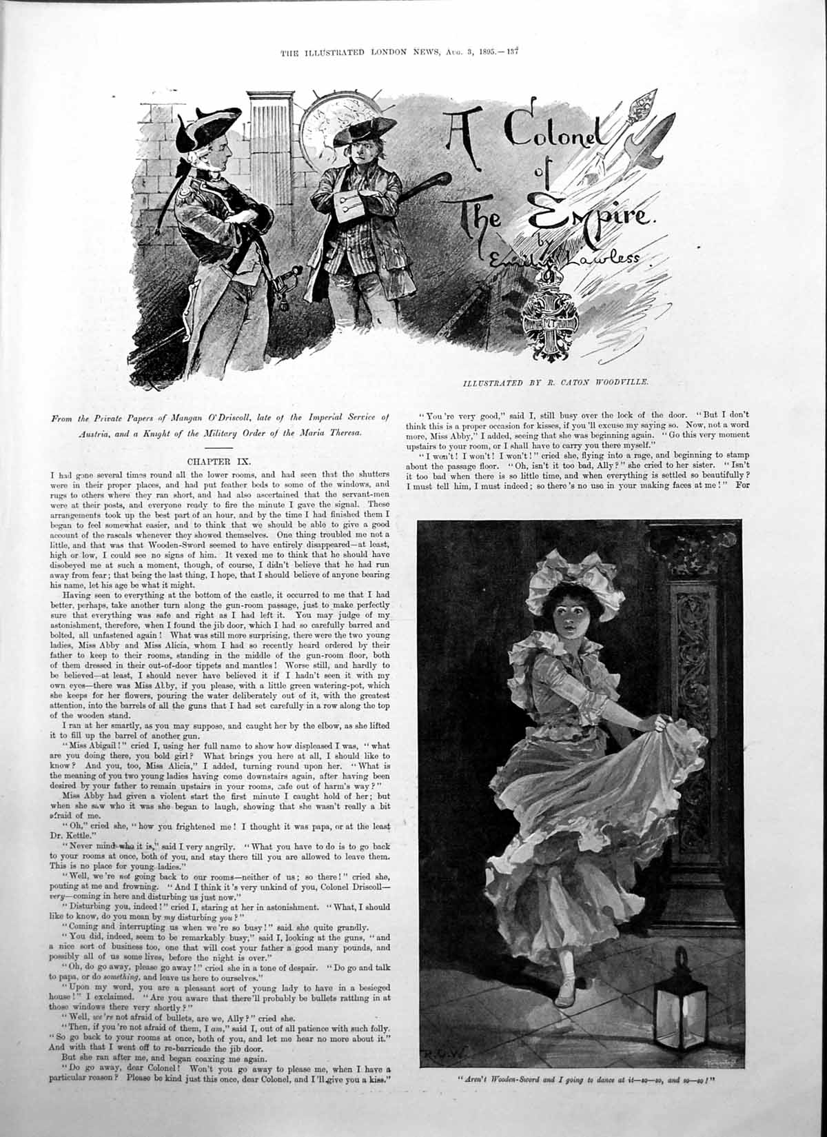 Antique Old Print Colonel Empire Emily Lawless Wooden Sword Lady Dance 1895