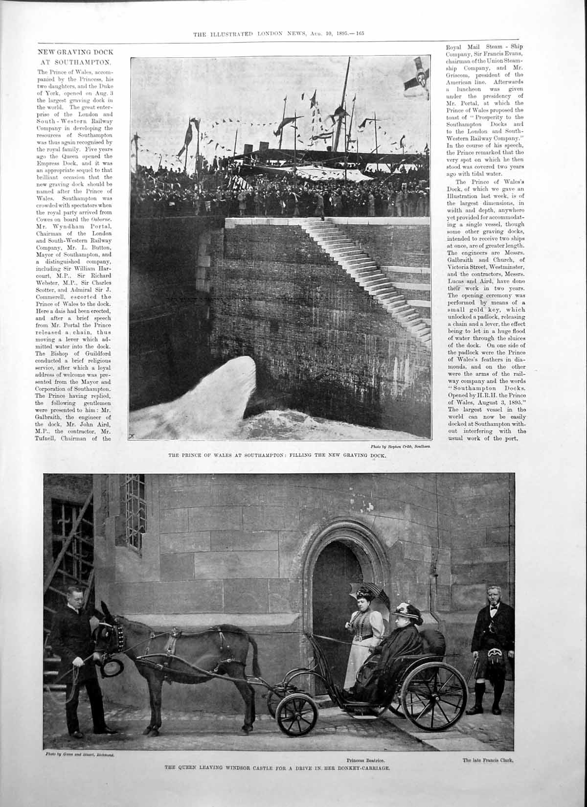 Old Print Prince Wales Southampton Queen Donkey Carriage John Tomes 1895 19th