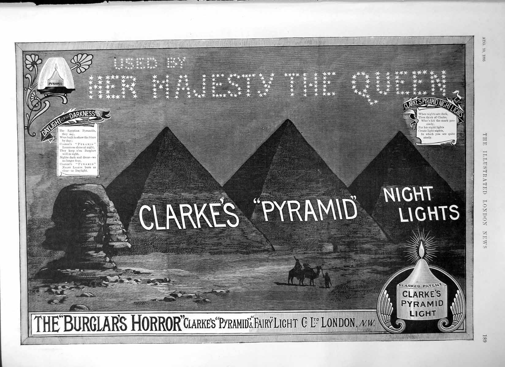 Old Print Clarkes Pyramid Night Lights Burglars Horror Fairy Lights 1895 19th
