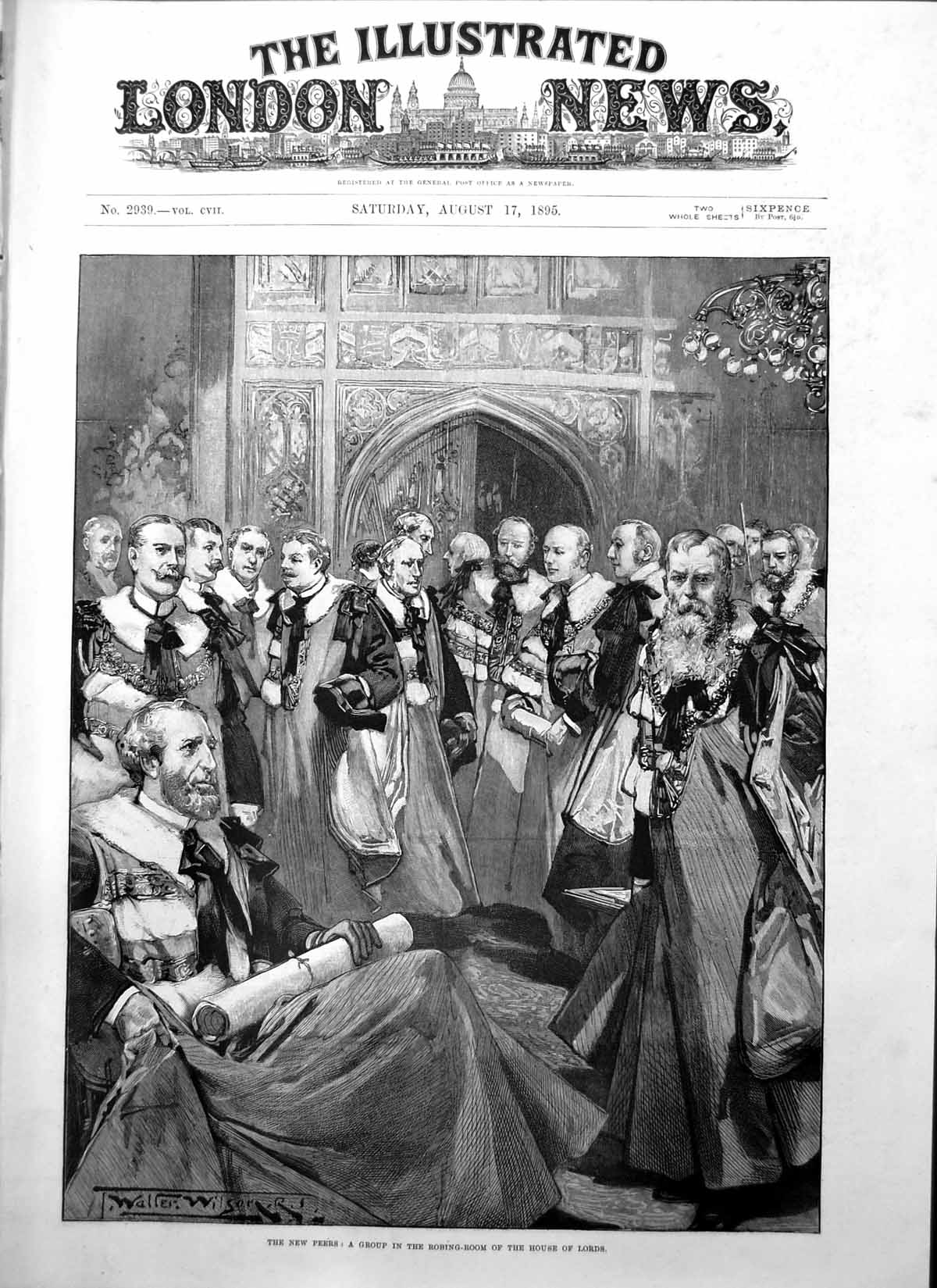Antique Old Print New Peers Group Robing Room House Lords Walter Wilson 1895