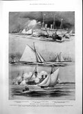 Old Print Royal Yacht Squadron Regatta Cowes Hohenzollern Britannia 1895 19th