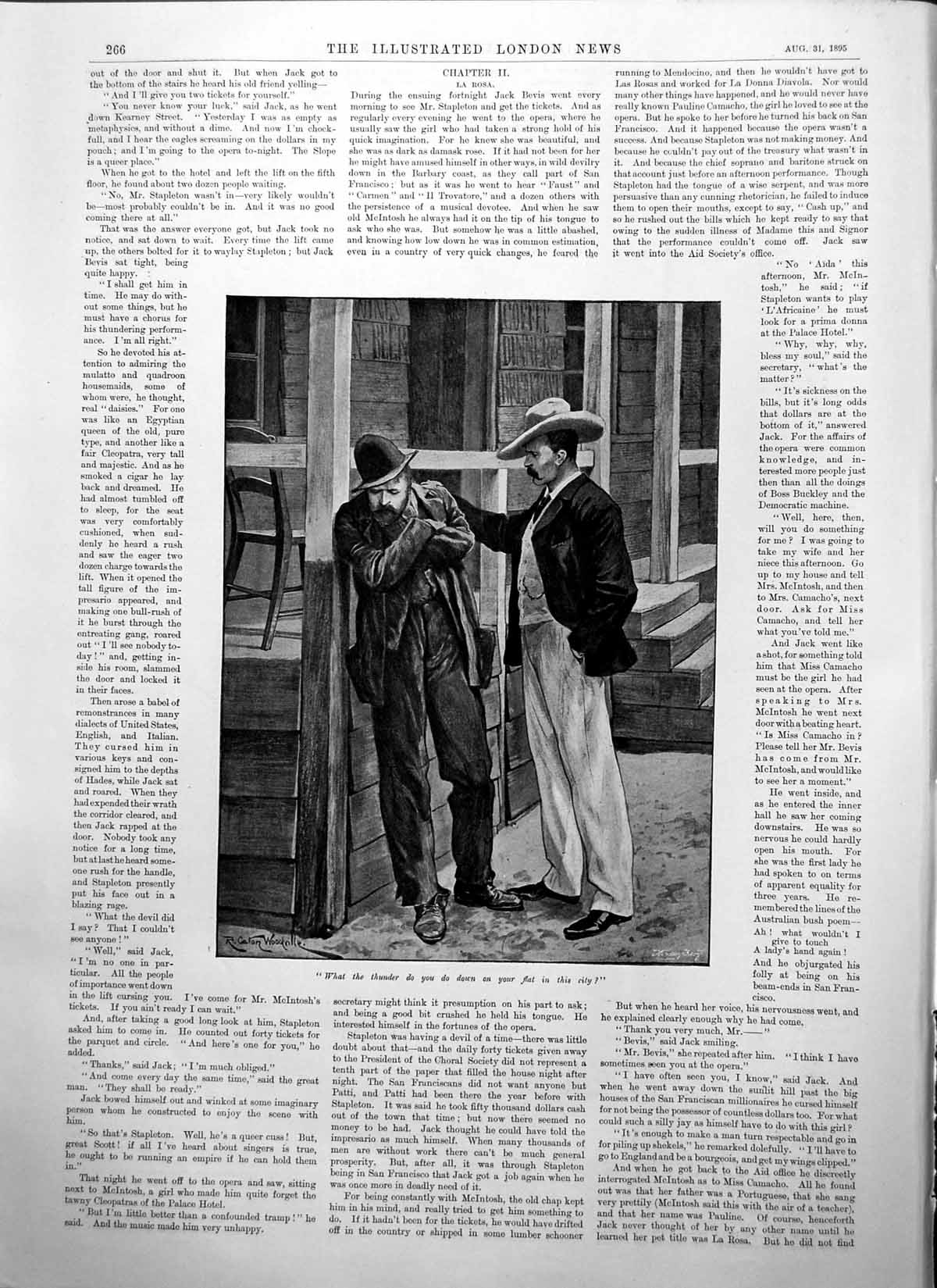 Antique Old Print Courage Pauline Camacho Two Men What Do Flat In City 1895