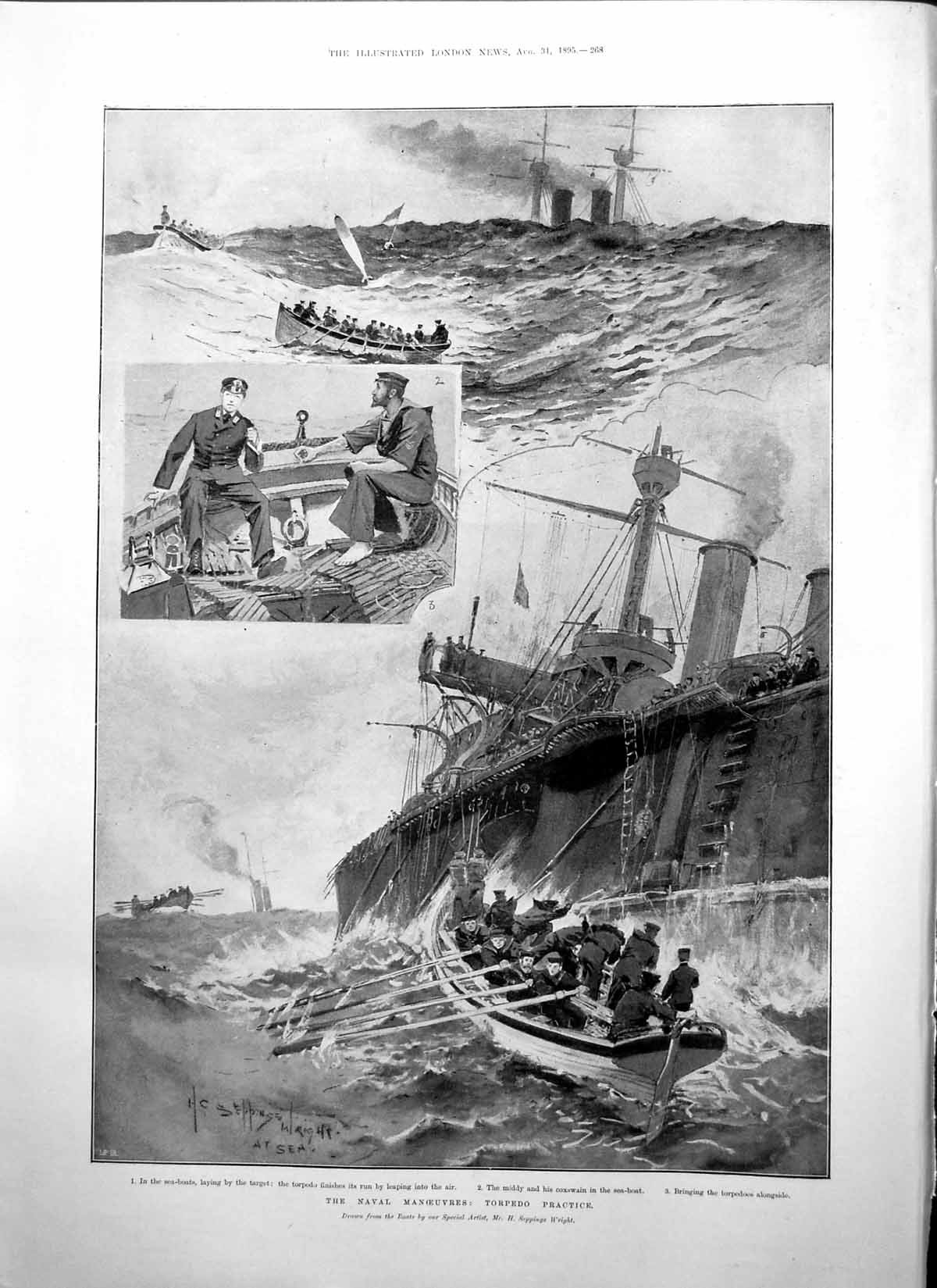 Old Naval Manoeuvres Torpedo Practice H S Wright Men Desk Papers 1895 Victorian