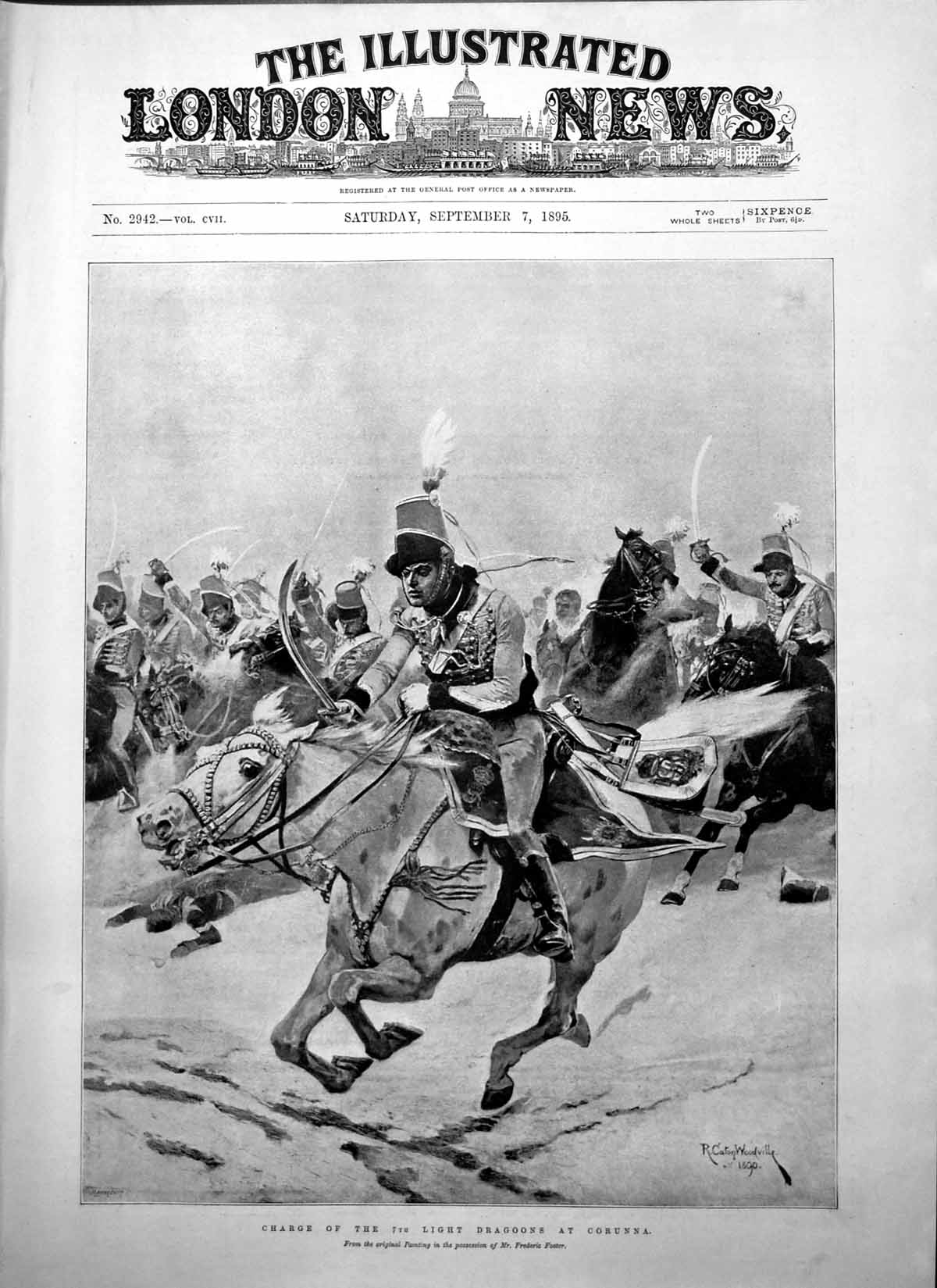 Antique Old Print Charge 7Th Light Dragoons Corunna R Caton Woodville 1895