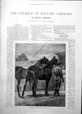 Old Antique Print Courage Pauline Camacho Man Horses Buggy Up Flume 1895 19th