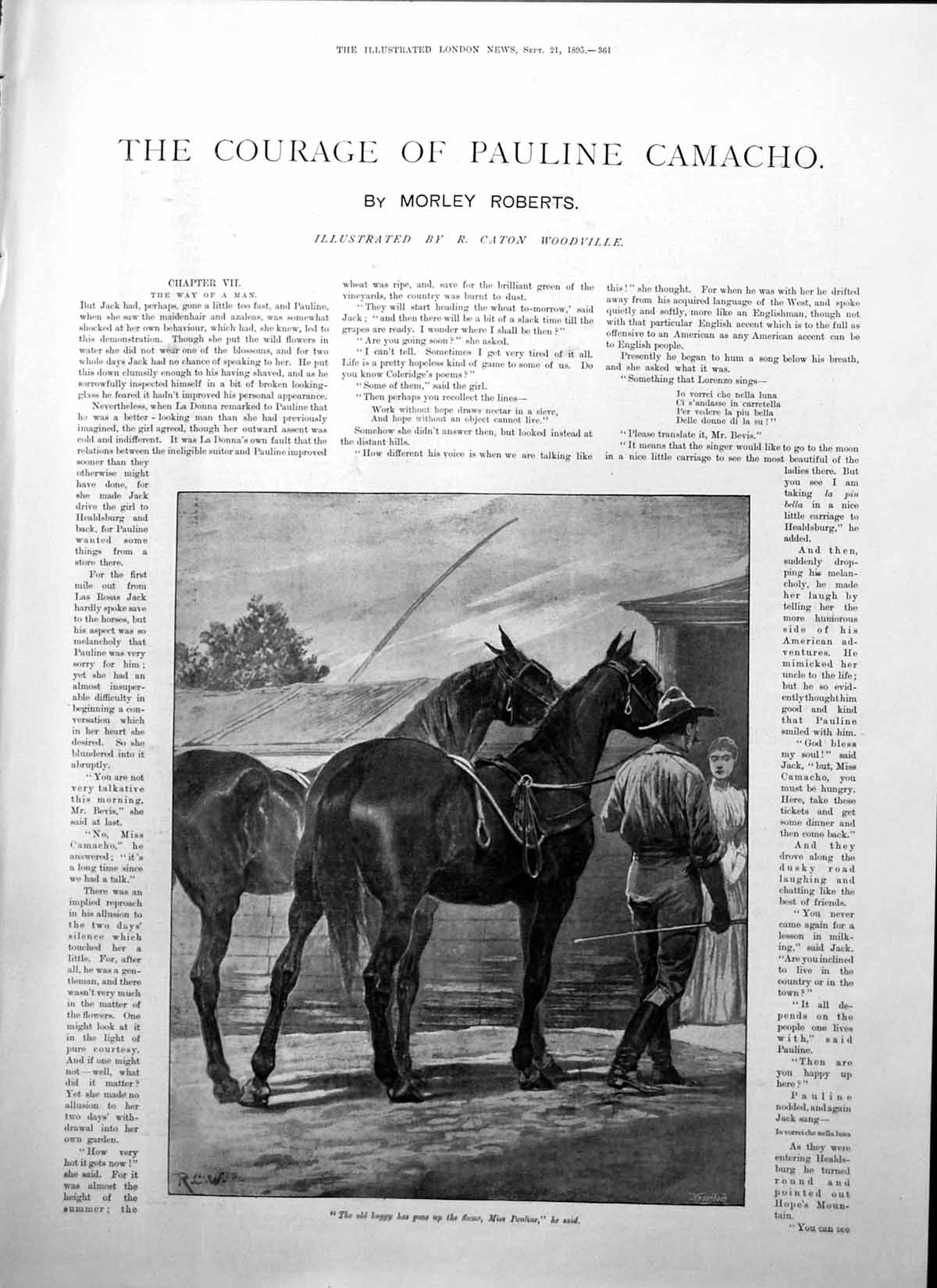 Old Antique Print Courage Pauline Camacho Man Horses Buggy Up Flume 1895 19th
