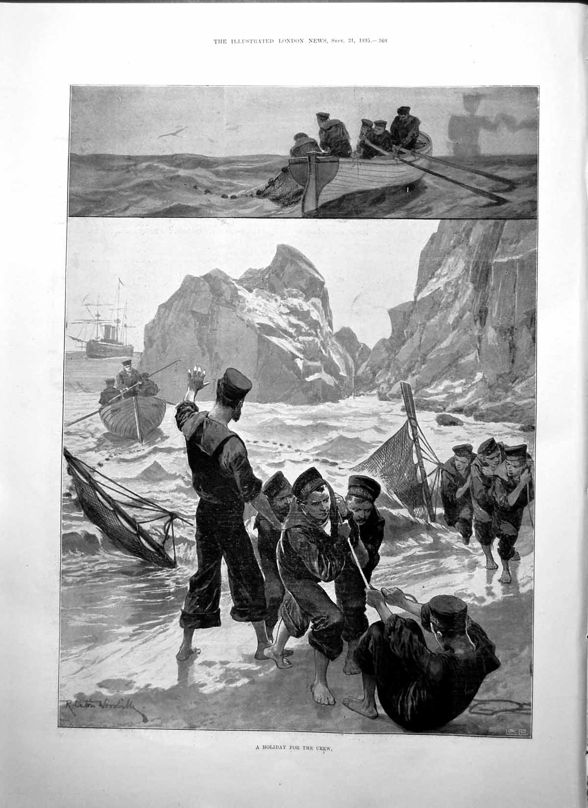 Old Print Holiday Crew Landing Ashore Camel Corps Wadi Halfeh Egypt 1895 19th