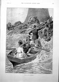 Antique Print Visitors To Lighthouse Burton Arriving Rowing Boat Rope 1895 19th