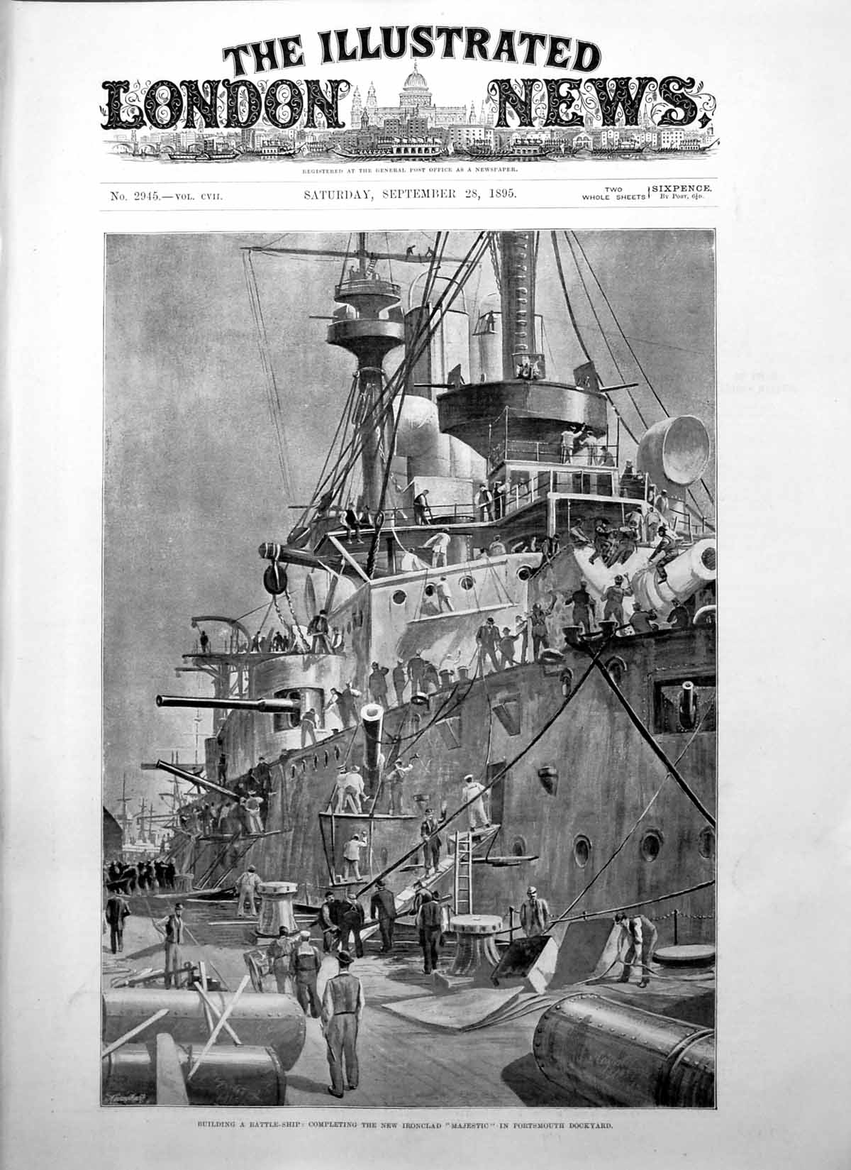 Old Building Battle Ship Completing New Ironclad Majestic Portsmouth1895 19th