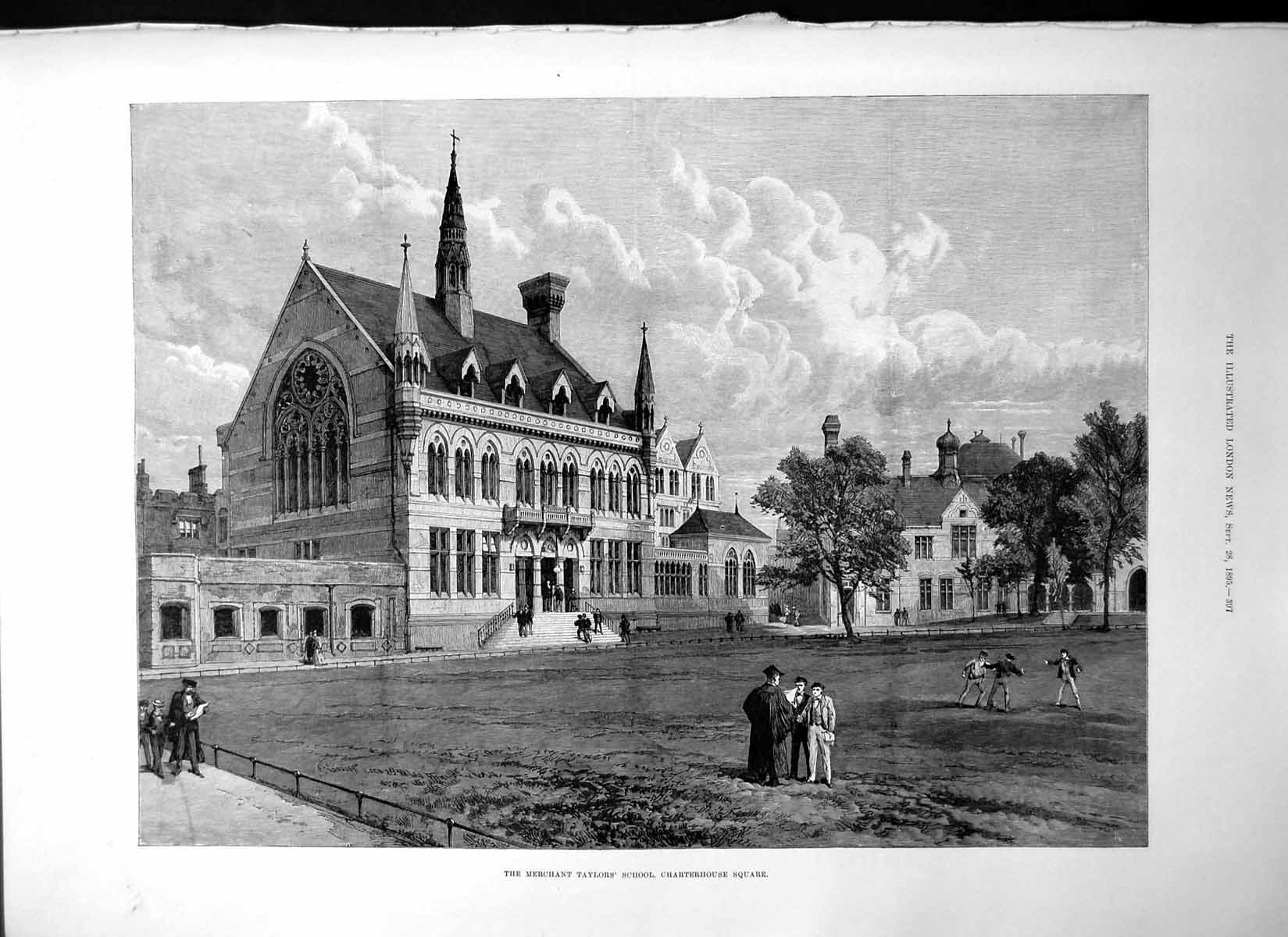 Old Print Merchant Taylors School Charterhouse Square Monitors Table 1895 19th