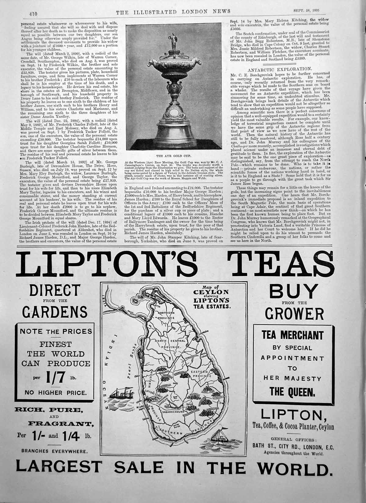 Antique Print Ayr GCup Race Meeting C Cunninghams Linton Liptons Teas 1895 19th