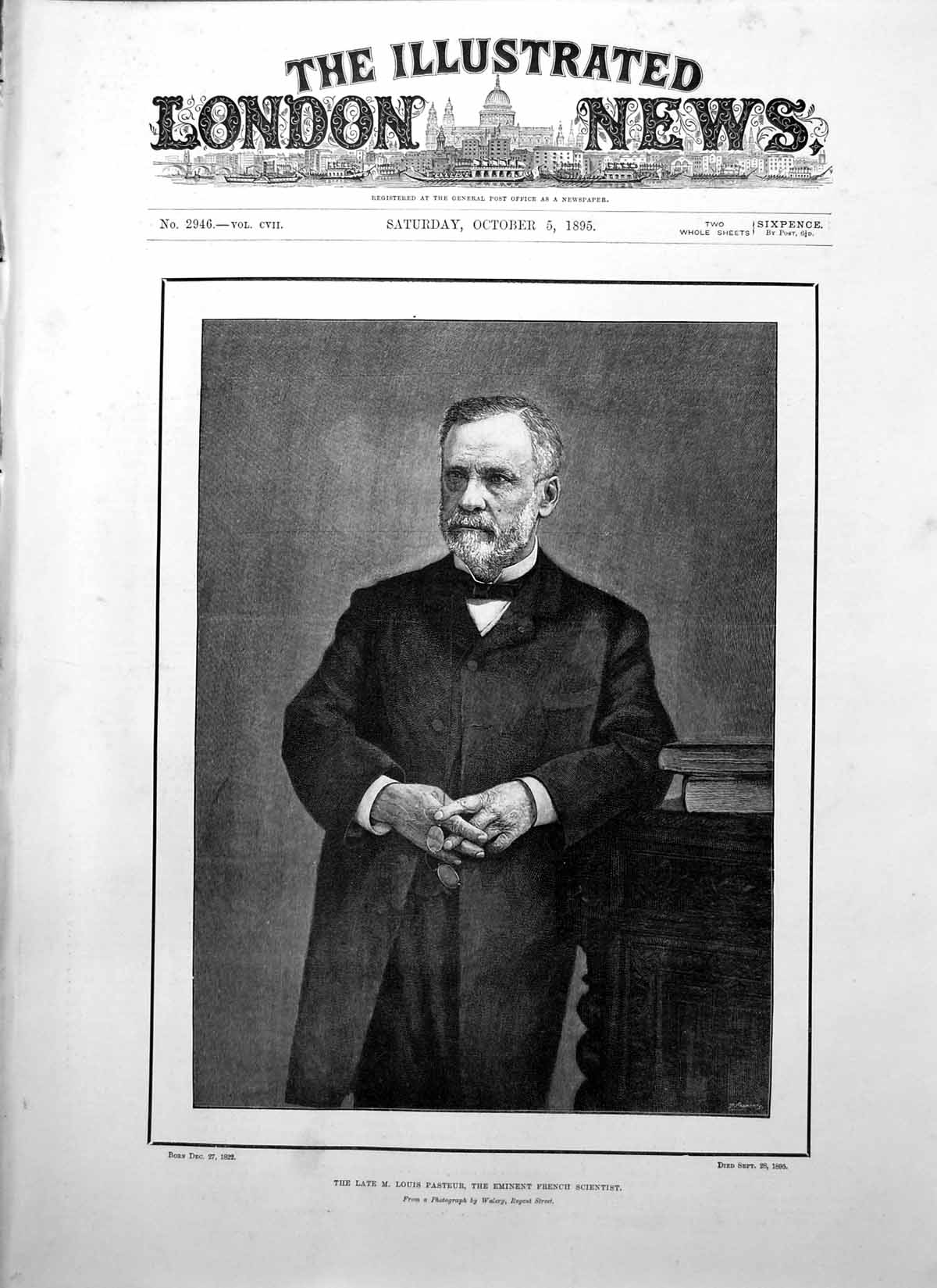 Antique Old Print Late M Louis Pasteur Eminent French Scientist 1822- 1895 19th