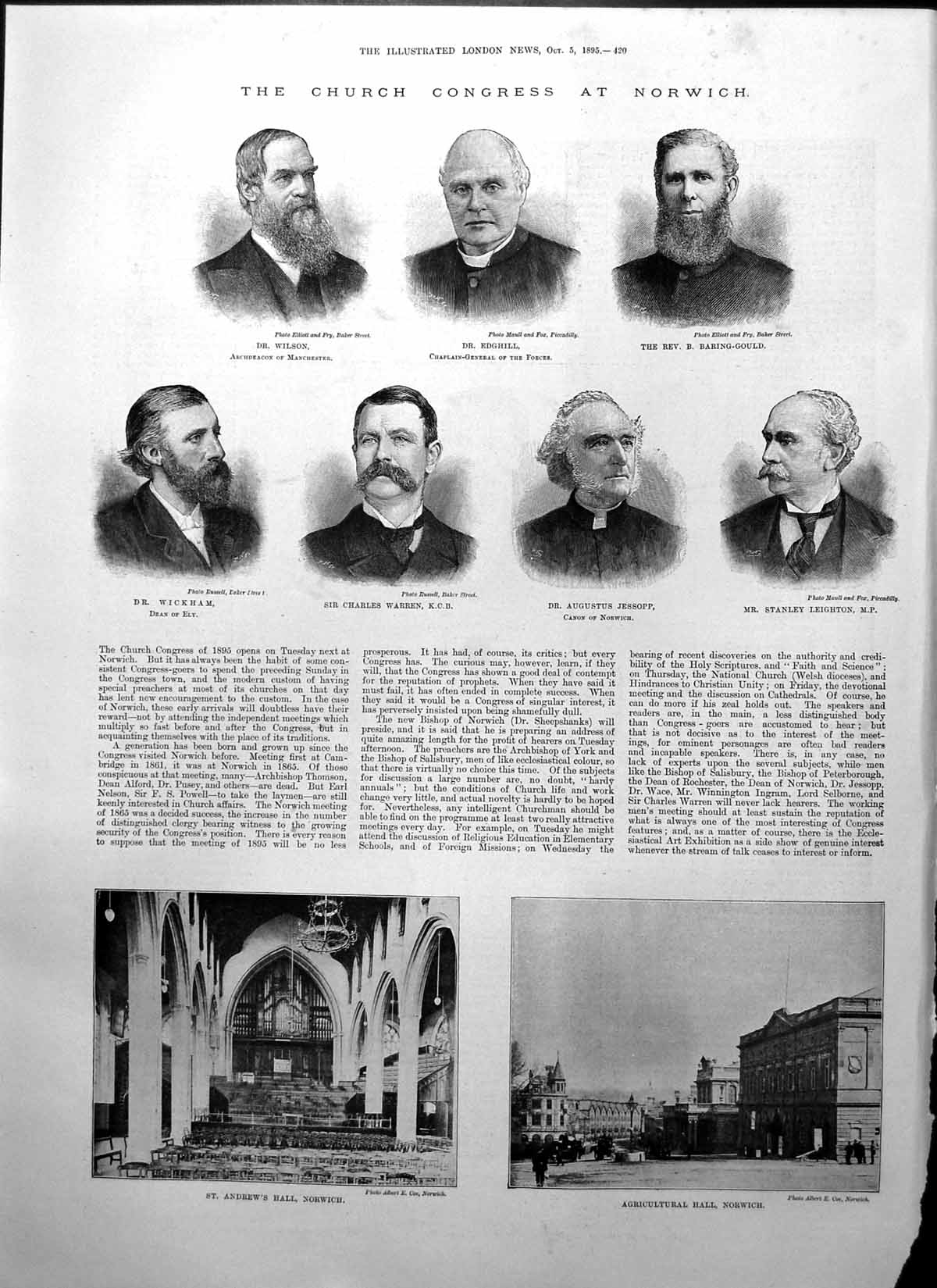 Antique Print Church Congress Norwich Agricultural Hall Lord Lamington 1895