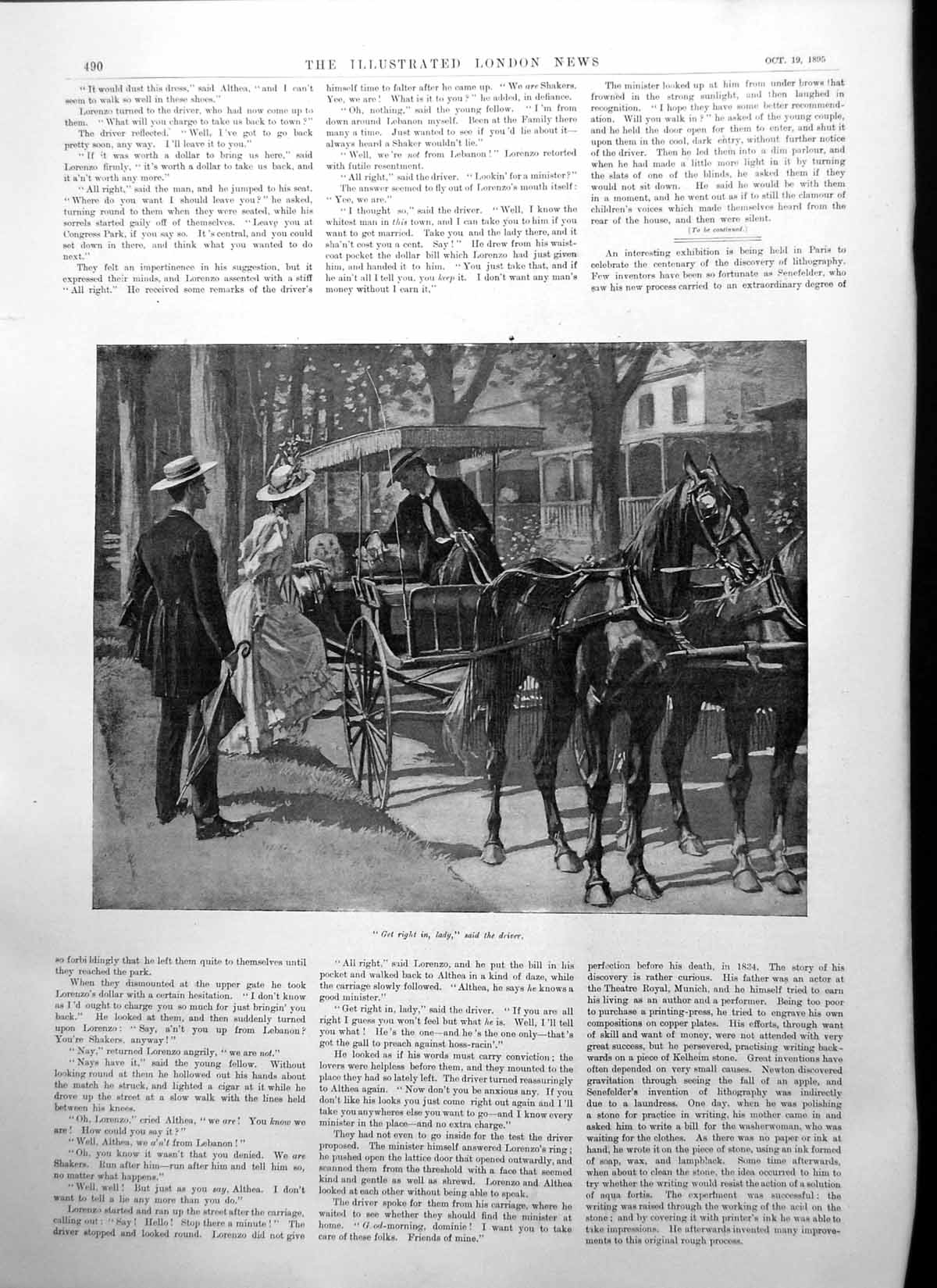 Antique Old Print Day Their Wedding Get Right In Lady Said Coach Driver 1895