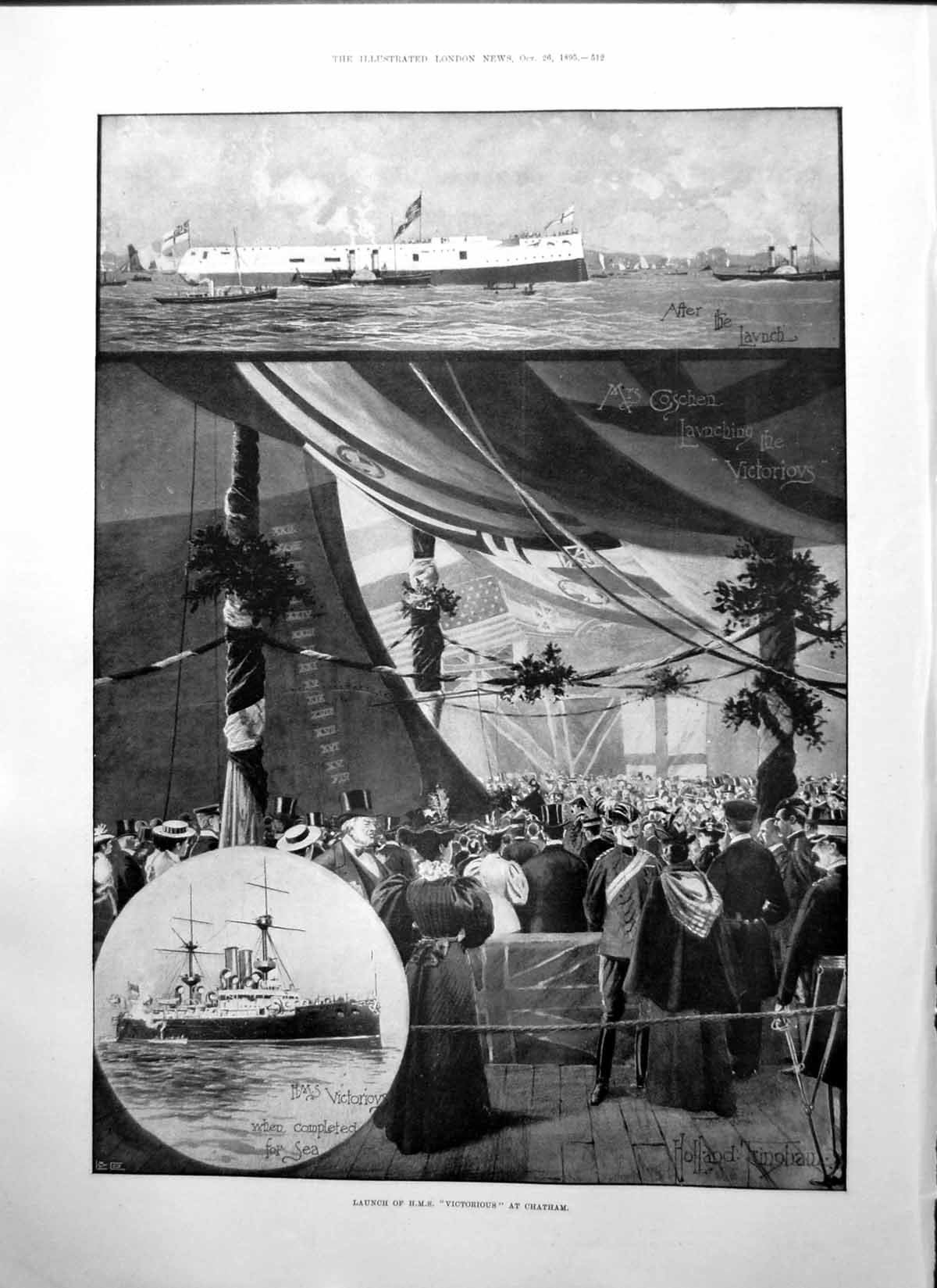 Antique Print Launch Hms Victorious Chatham Houssas Capt Cramer Irvine 1895