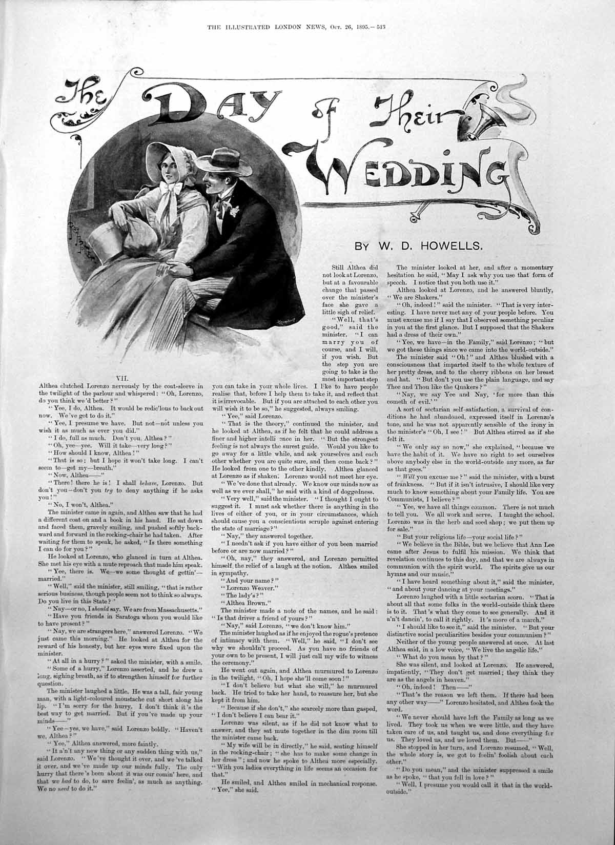 Antique Old Print Day Their Wedding W D Howells Althea Clutched Lorenzo 1895