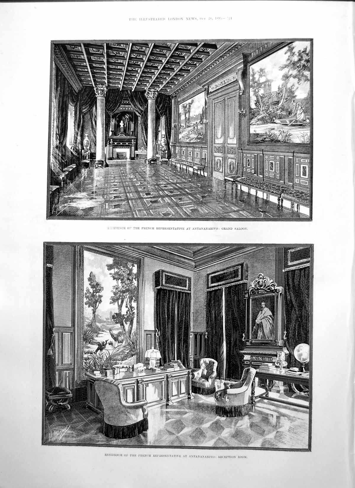 Antique Old Print Residence French Rep Antananarivo New Town Hall Morley 1895