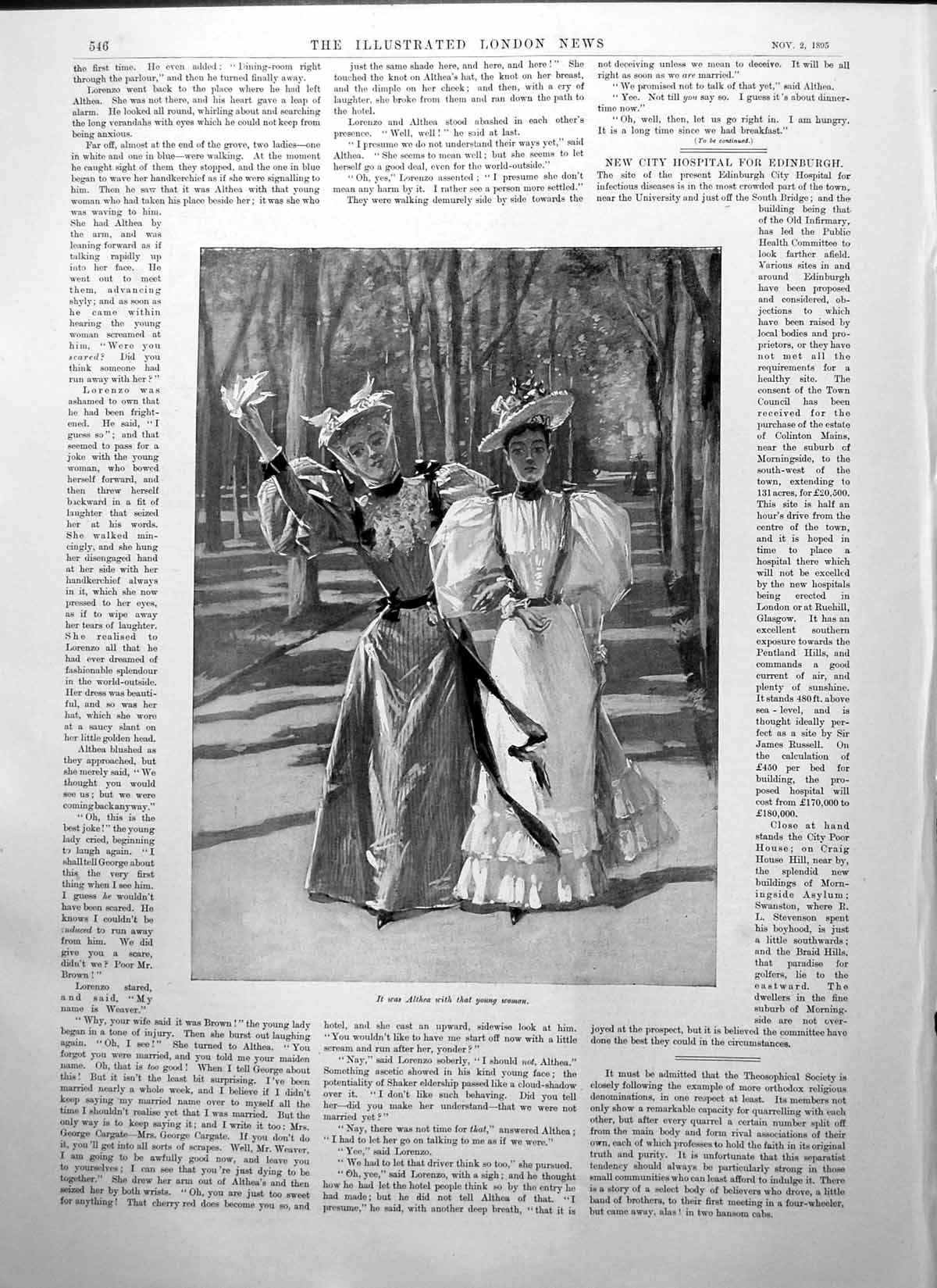 Old Antique Print Day Their Wedding Althea Walking Woods Young Woman 1895 19th