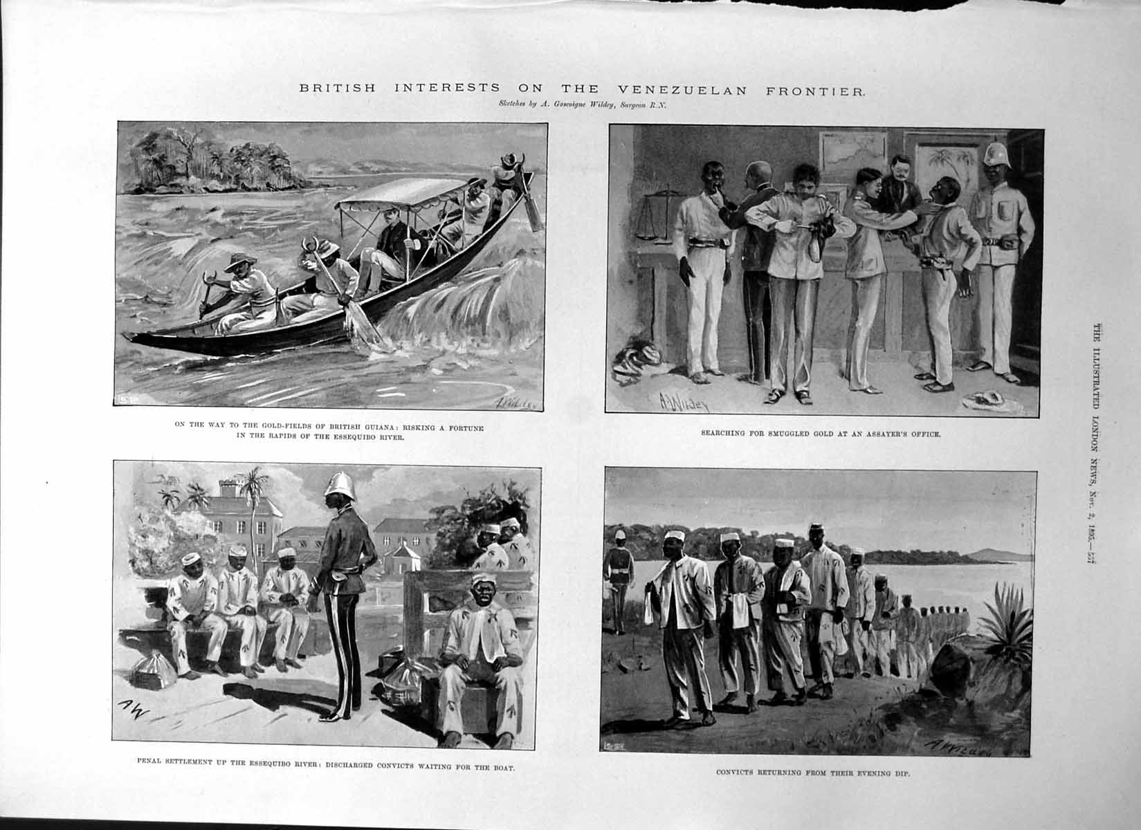 Antique Old Print British Venezuelan Frontier GFields Smuggled GConvicts 1895