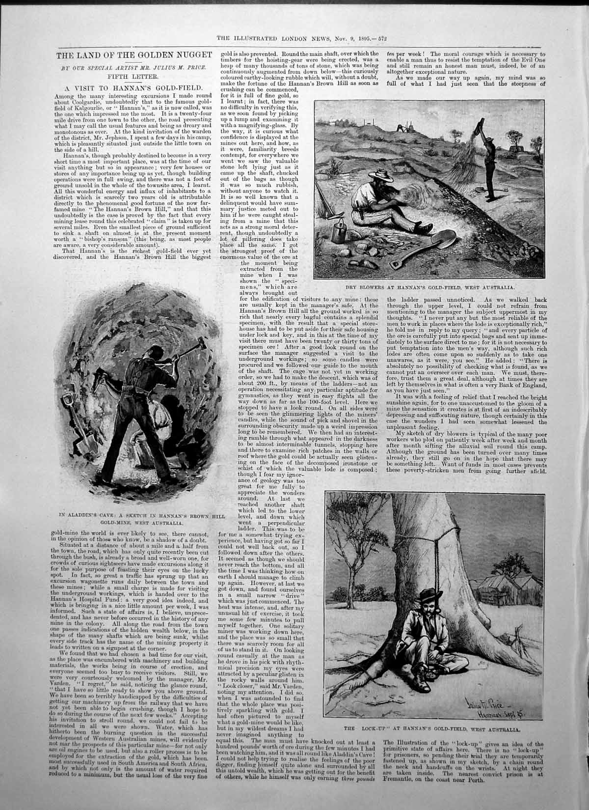 Antique Old Print Hannans GFields West Australia New Duchess Marlborough 1895