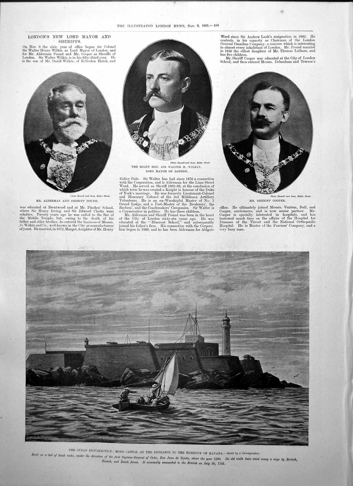 Old Print Moro Castle Harbour Havana Alderman Sheriff Pound W Wilkin 1895 19th