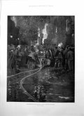 Old Antique Print Metropolitan Fire Brigade At Work Connecting Hose 1895 19th