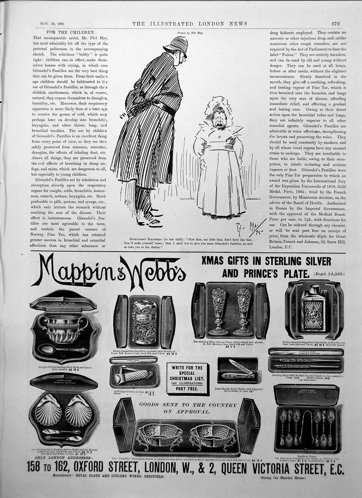 Antique Old Print Geraudels Pastilles Benevolent Policeman Lost Child 1895 19th