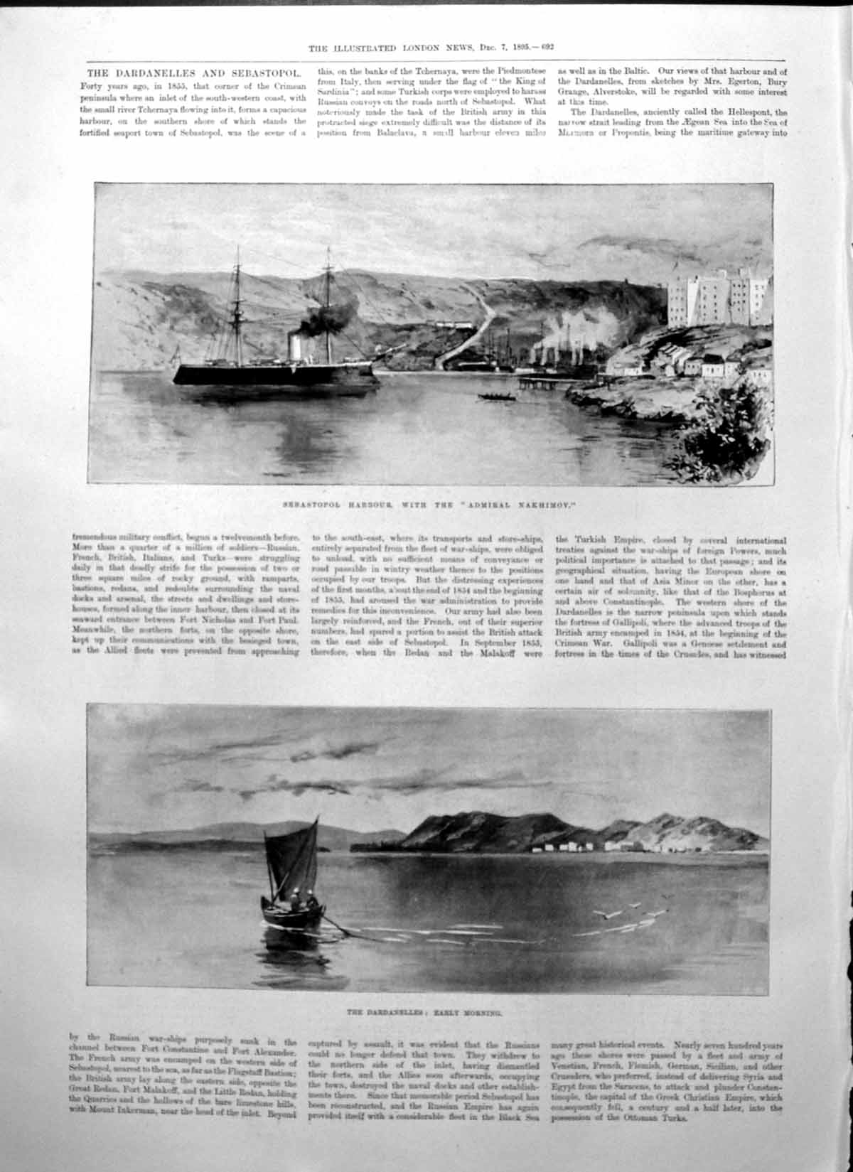Antique Old Print Sebastopol Harbour Dardanelles Prince Henry Battenberg 1895