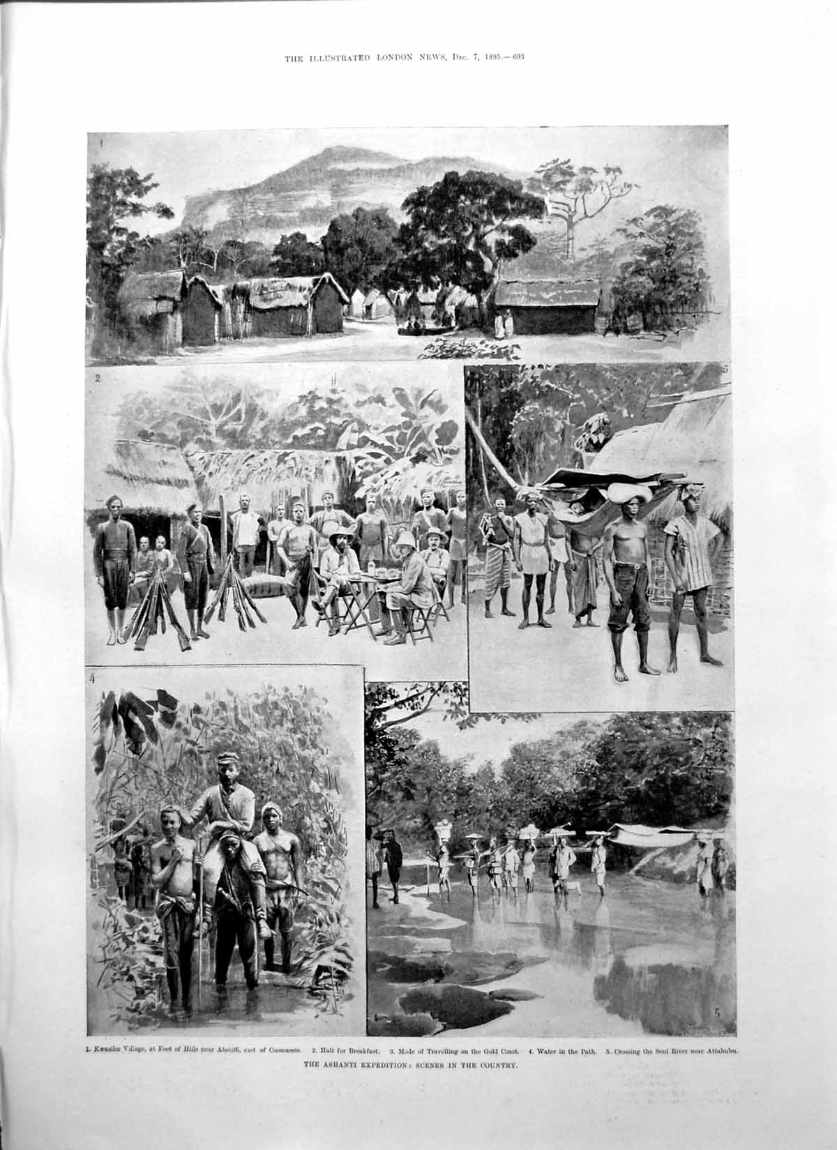 Old Print Ashanti Expedition Kwasihu Village Henry Seebohm Lord Warkworth