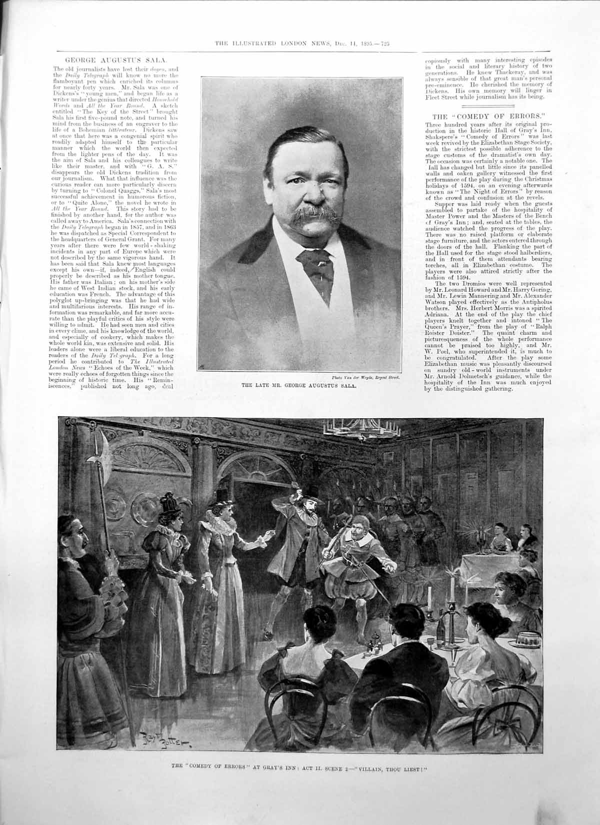 Old Print George Sala Comedy Errors Grays Inn Rifaat Pasha Cardinal Persico1895
