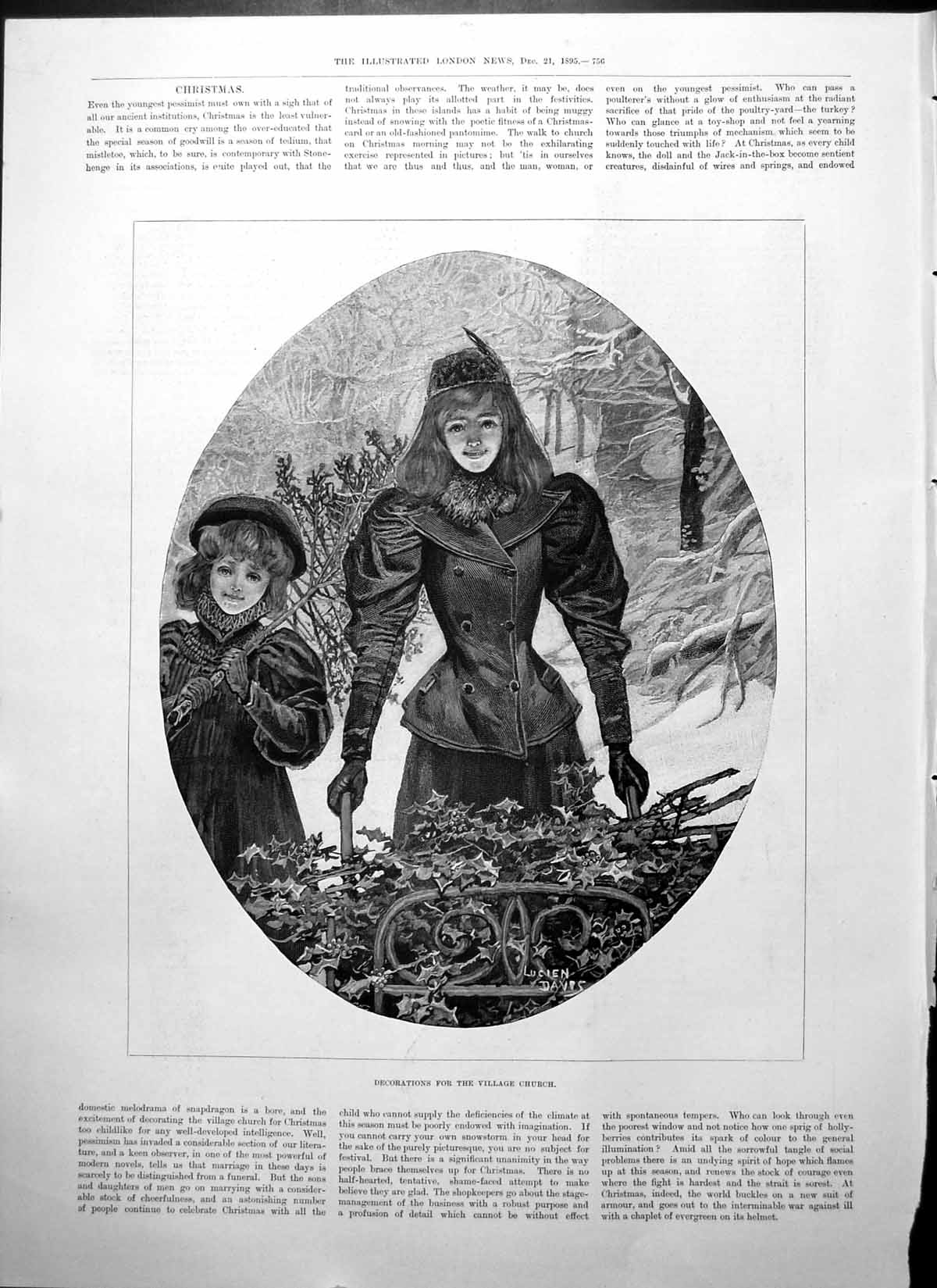 Antique Old Print Decorations Village Church Lucien Davis LeopVon Ranke 1895