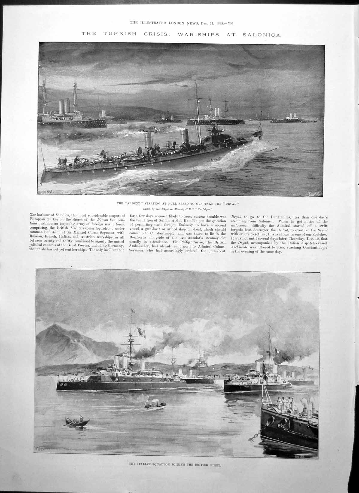 Old Turkish Crisis War Ships Saloncia Ardent Dryad Costaki Pasha 1895 Victorian
