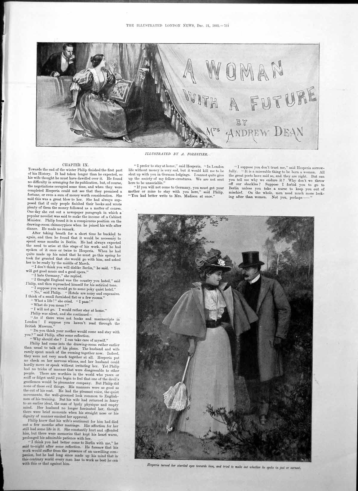 Antique Old Print Woman With Future Hesperia Man Spoke Jest Or Earnest 1895