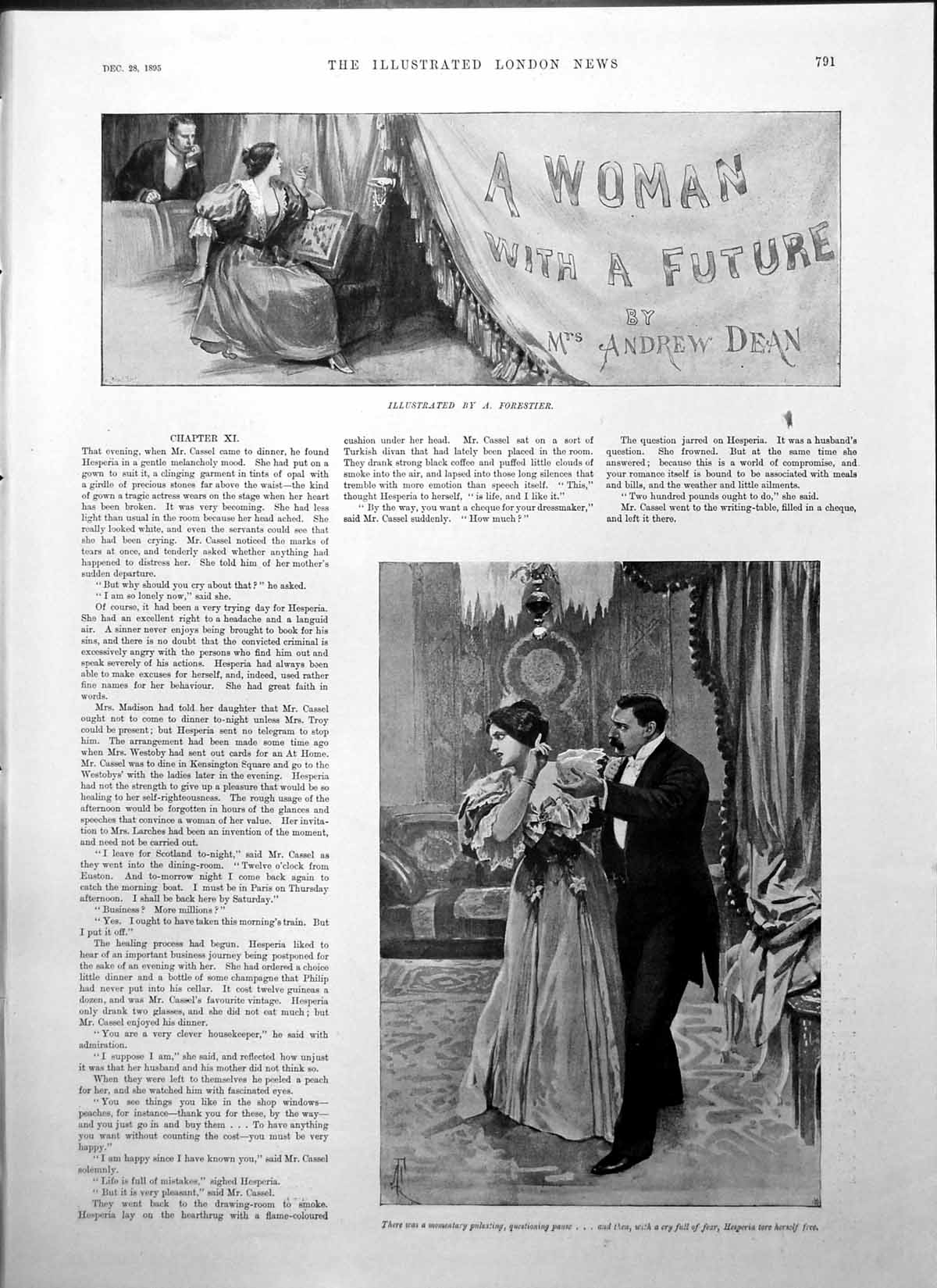 Antique Old Print Woman With Future Hesperia Cry Full Fear Tore Free Man 1895