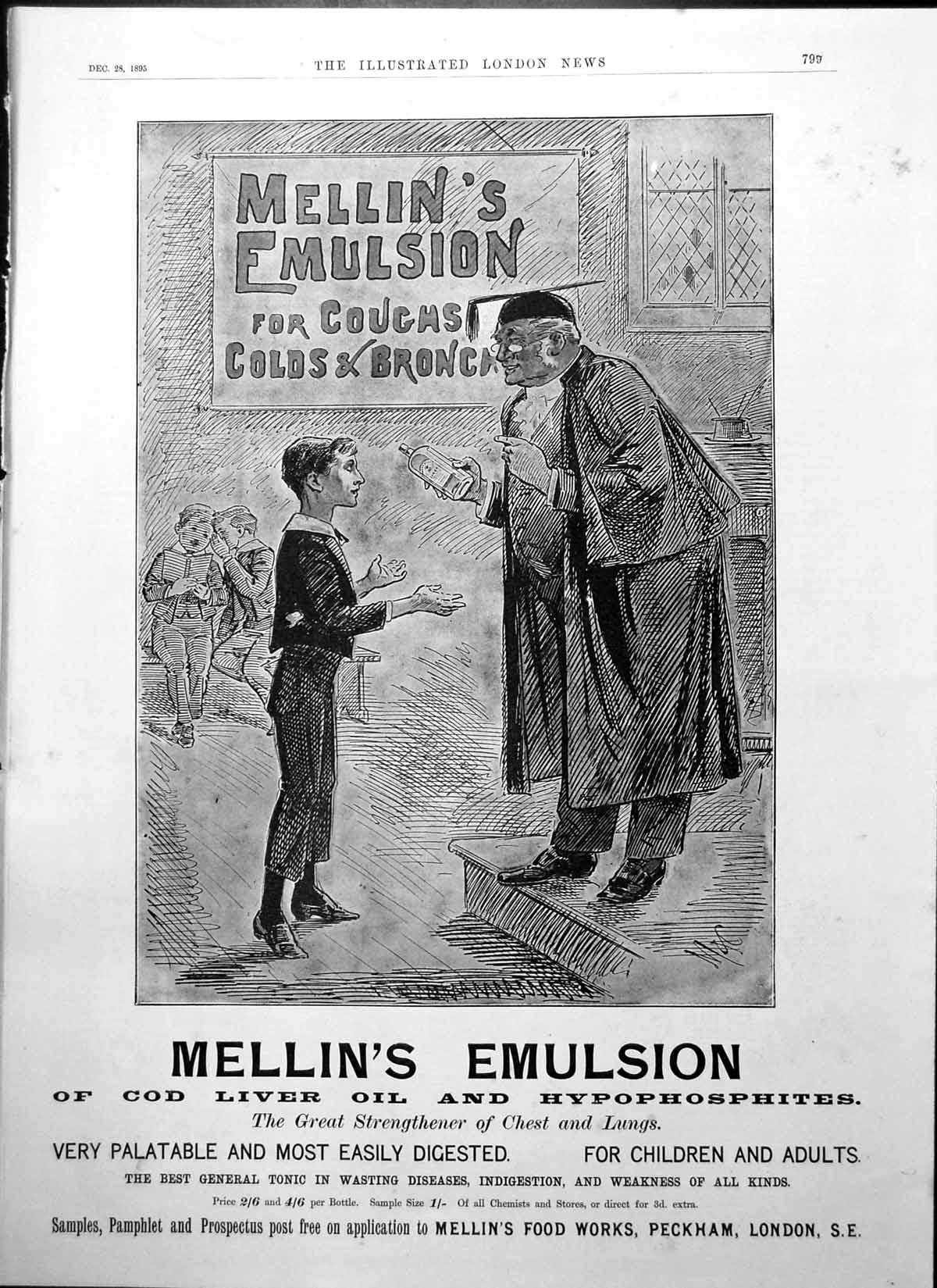 Old Mellins Emulsion Chest Lungs Cod Liver Oil Tonic Indigestion 1895 Victorian